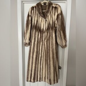 Vintage Full-Length Natural Brown & Cream Fur Coat